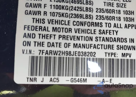 2018 Honda Cr-V Touring из США, поврежденный, VIN 7FARW2H98JE038202